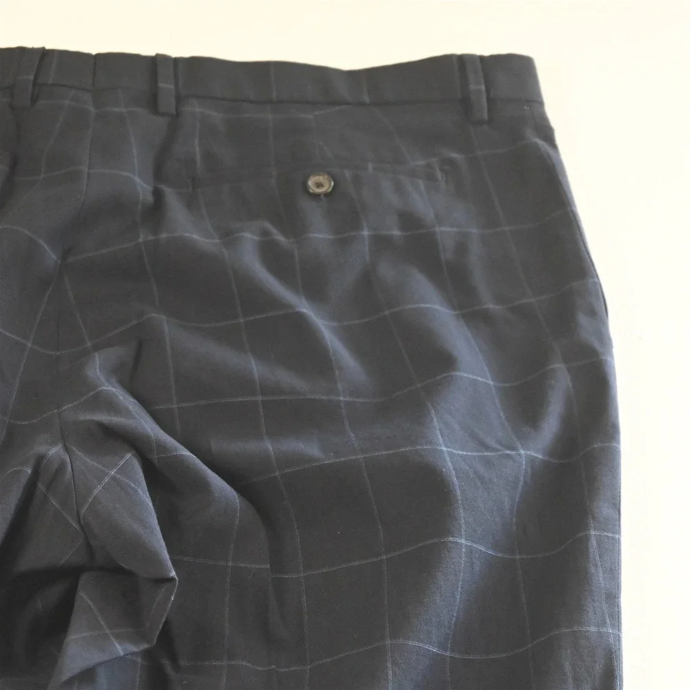 Banana Republic 38x32 Navy Blue Windowpane 485953 Flat Front Straight Mens Pants